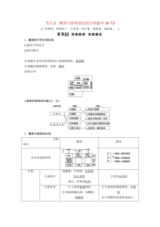 高考生物总复习 基础知识 1-1-4 遗传信息的携带者 核酸 细胞中的糖类和脂质 考点2 糖类与脂质的比较分析（511考）新人教版必修1