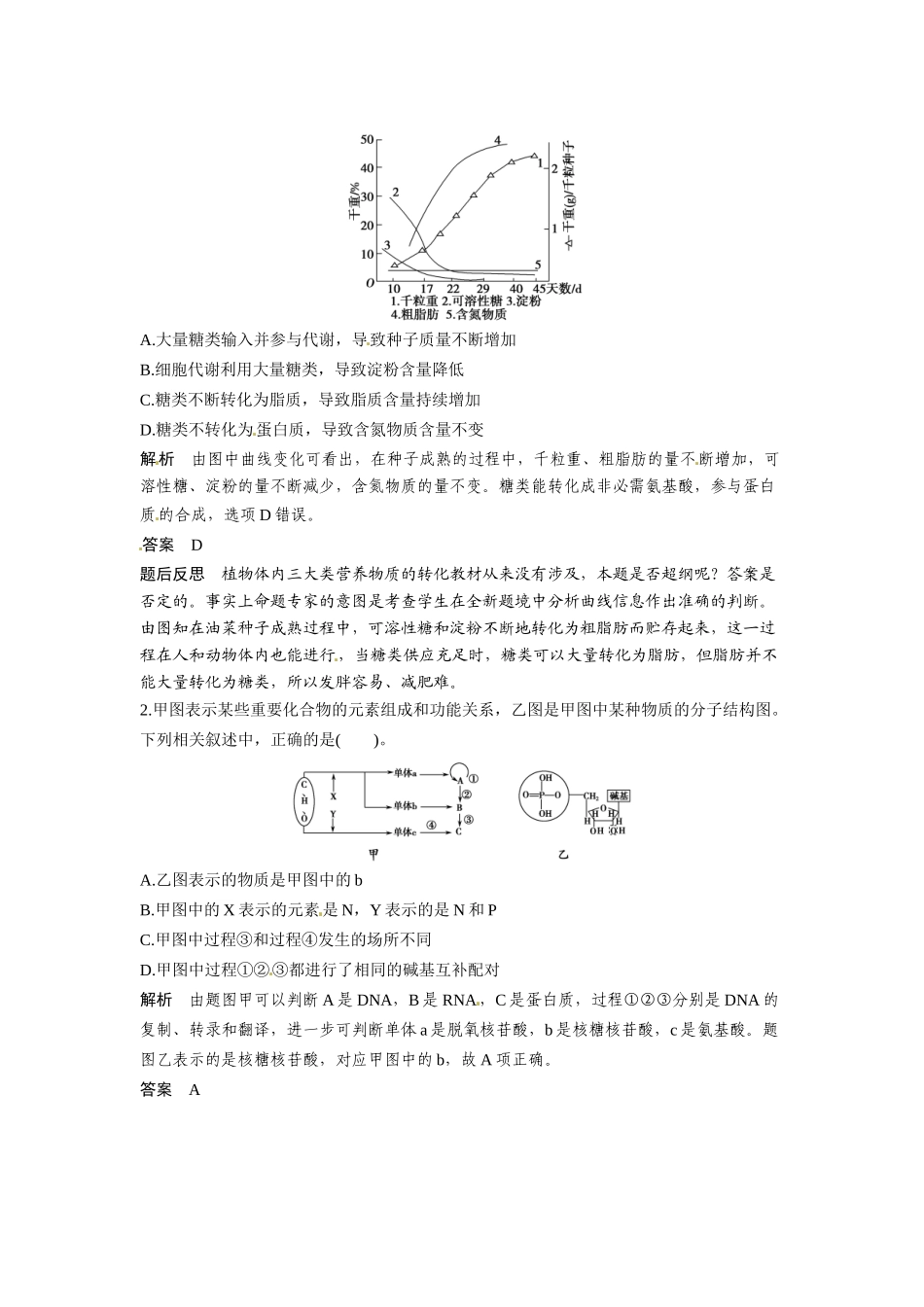 高考生物总复习 基础知识 1-1-4 遗传信息的携带者 核酸 细胞中的糖类和脂质 易错易混防范清零 新人教版必修1_第2页