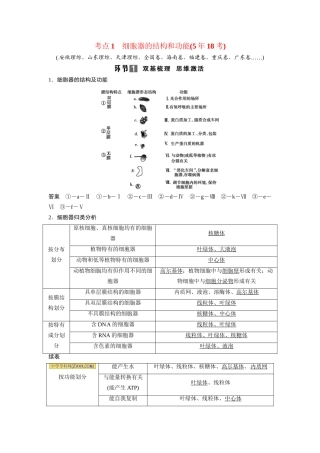 高考生物总复习 基础知识 1-2-2 细胞器 系统内的分工与合作 考点1 细胞器的结构和功能（518考）新人教版必修1