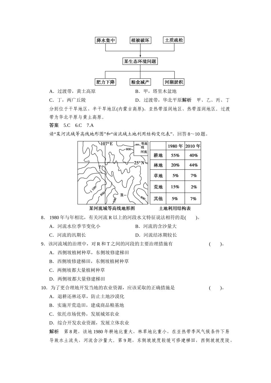 高考地理一轮总复习 第十一单元 第1讲 区域水土流失及其治理 以黄土高原为例配套试题（含解析）鲁教版_第3页
