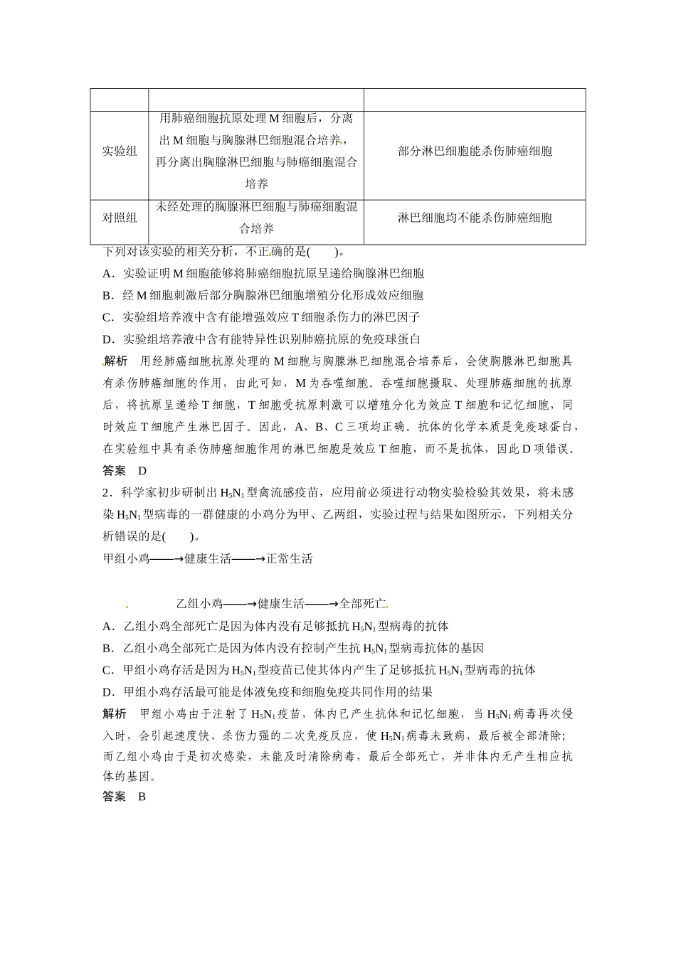 高考生物总复习 基础知识 3-1-4 免疫调节 实验 免疫功能相关实验探究 新人教版必修3_第3页