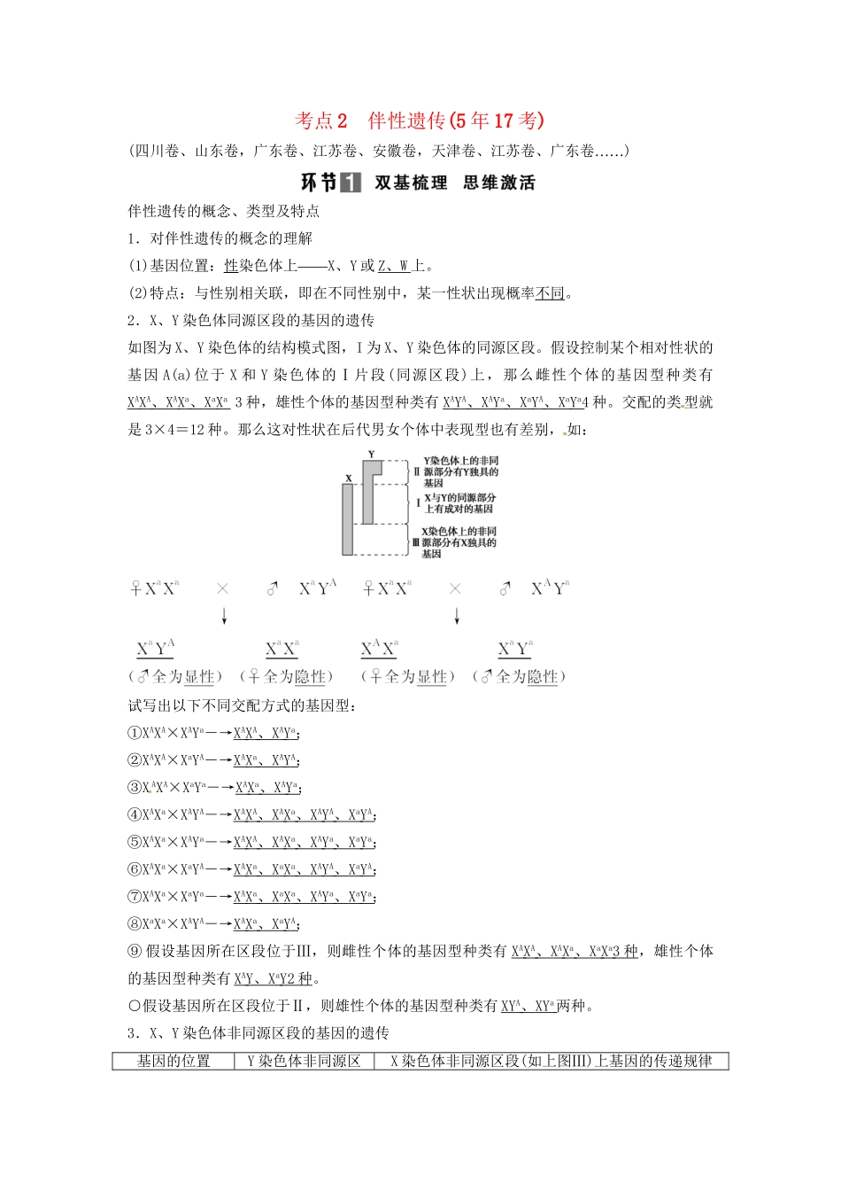 高考生物总复习 基因在染色体上 伴性遗传 考点2 伴性遗传（517考）新人教版必修2_第1页