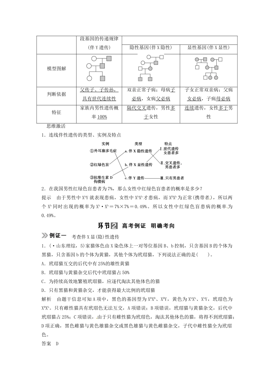 高考生物总复习 基因在染色体上 伴性遗传 考点2 伴性遗传（517考）新人教版必修2_第2页