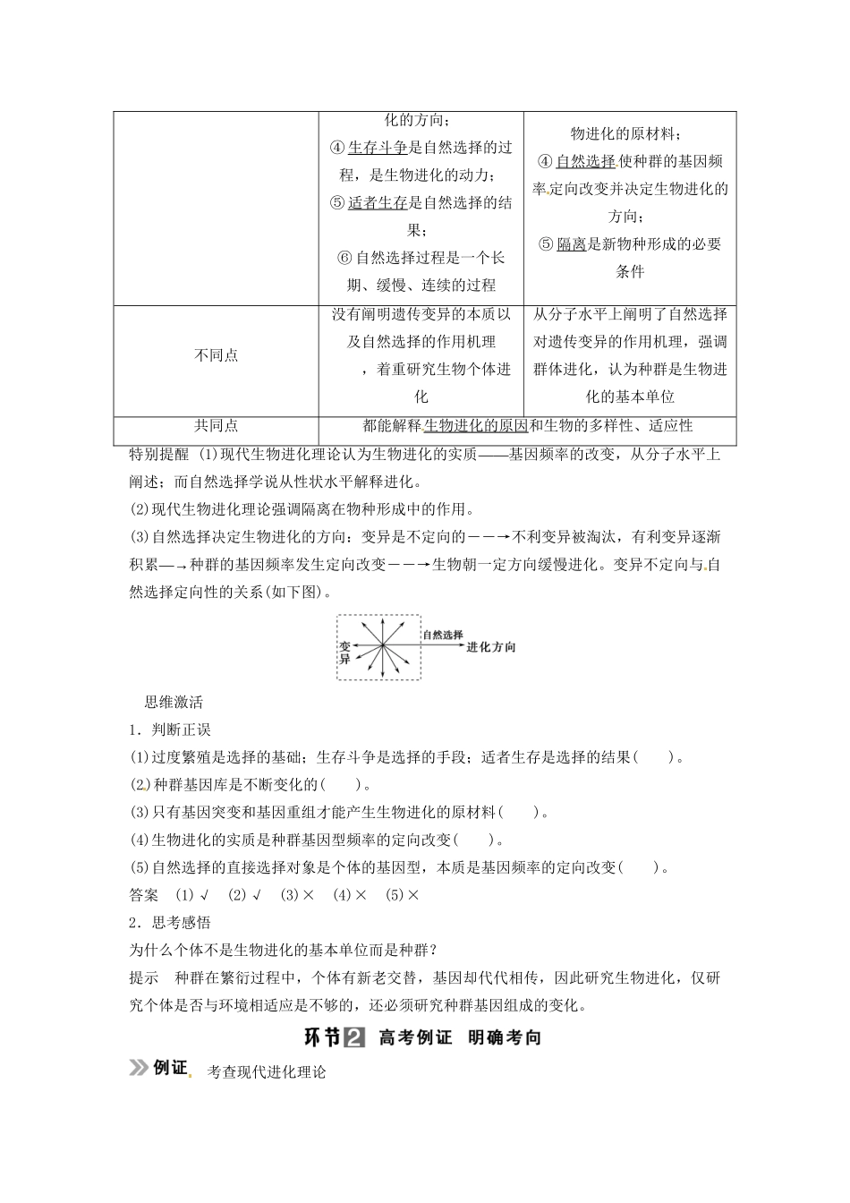 高考生物总复习 考点1 比较自然选择学说和现代生物进化理论（59考）新人教版必修2_第2页