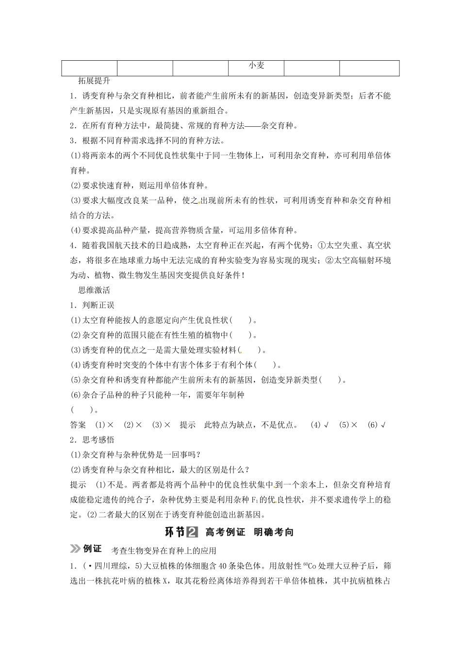 高考生物总复习 考点1 几种常见育种方式的比较（521考）新人教版必修2_第2页