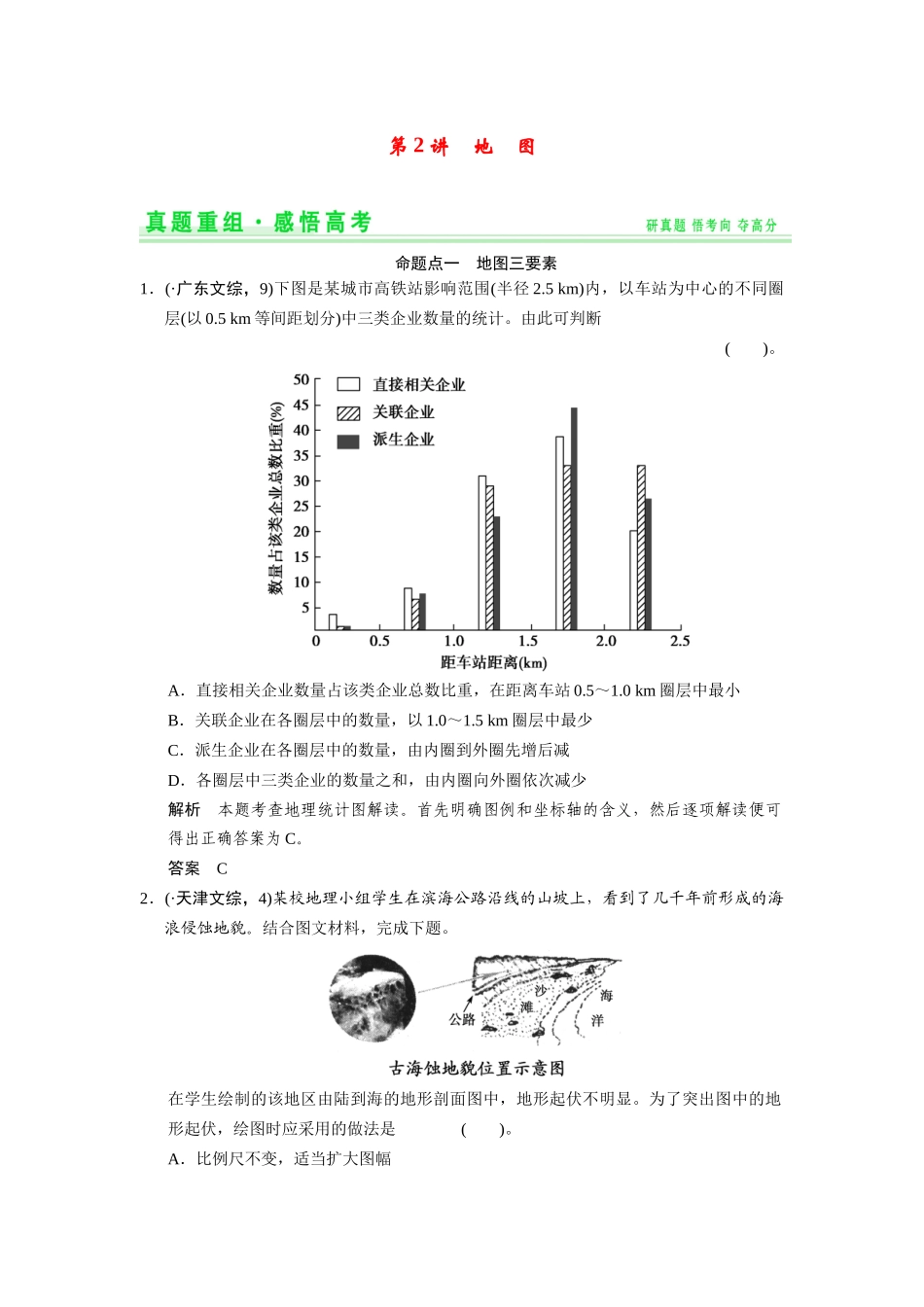高考地理一轮总复习 真题重组感悟 1-2 地 图（含解析）鲁教版_第1页