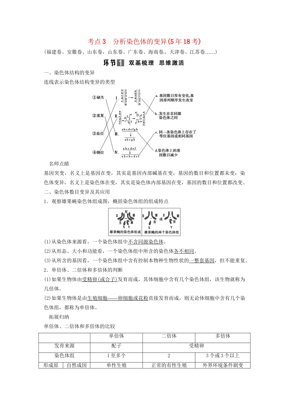 高考生物总复习 考点3 分析染色体的变异（518考）新人教版必修2_第1页