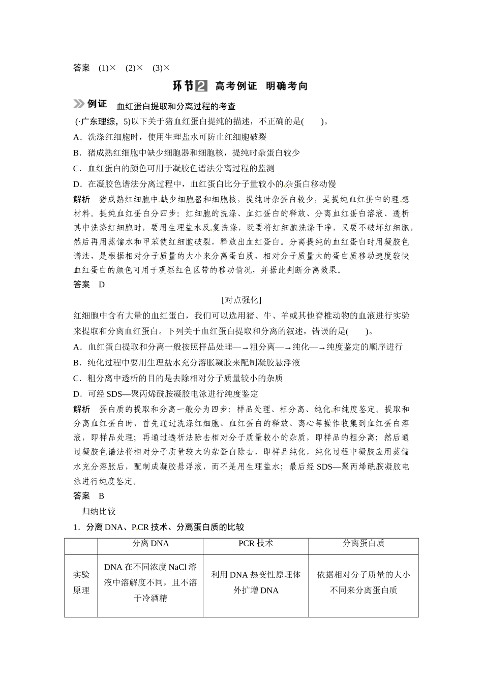 高考生物总复习 考点3 血红蛋白的提取与分离 新人教版_第3页