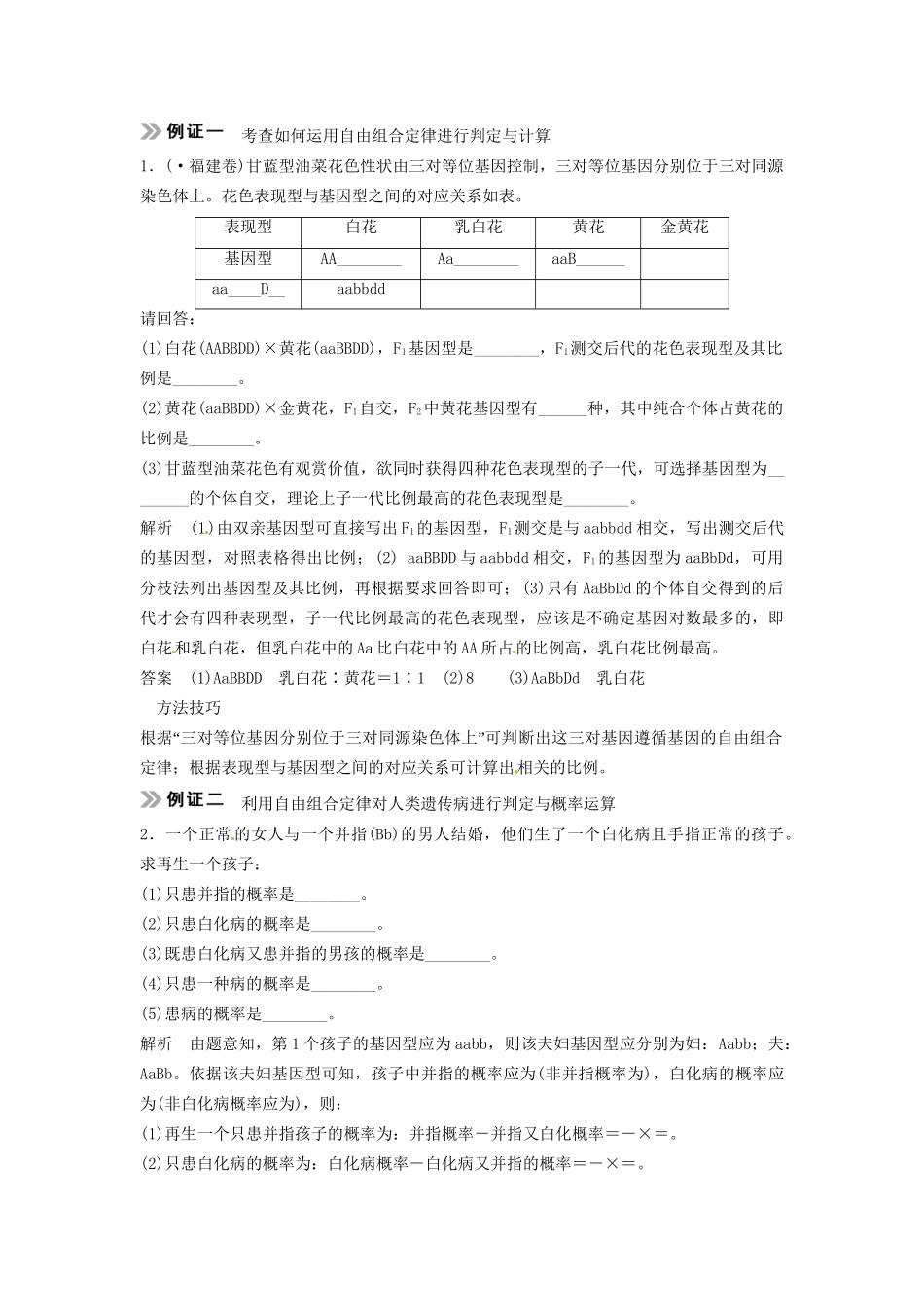 高考生物总复习 孟德尔的豌豆杂交实验（二）考点2 基因自由组合定律的解题思路与方法（5多考）新人教版必修2_第3页