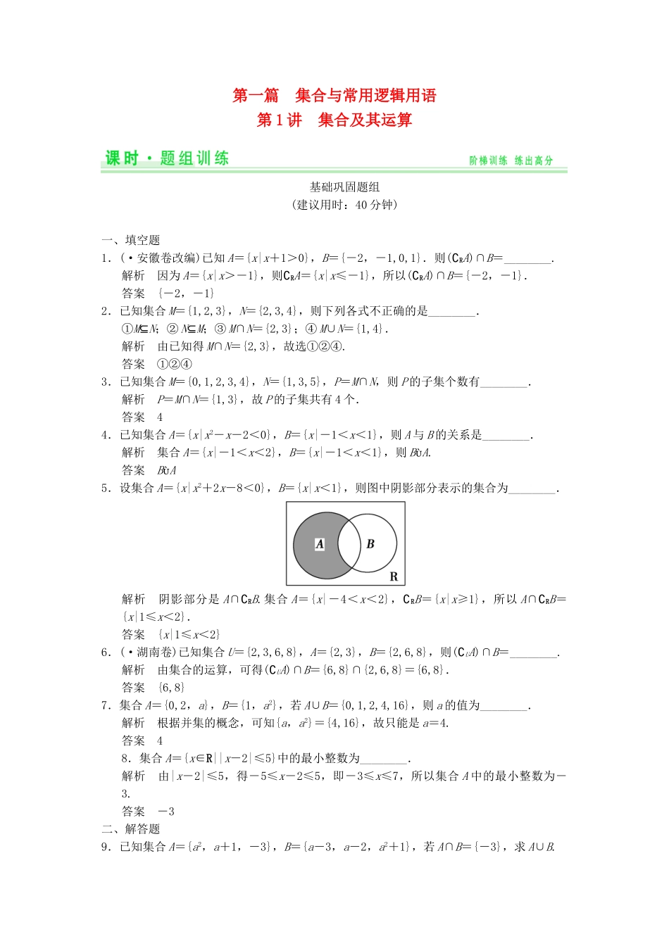 高考数学一轮总复习 1.1 集合及其运算题组训练 理 苏教版_第1页