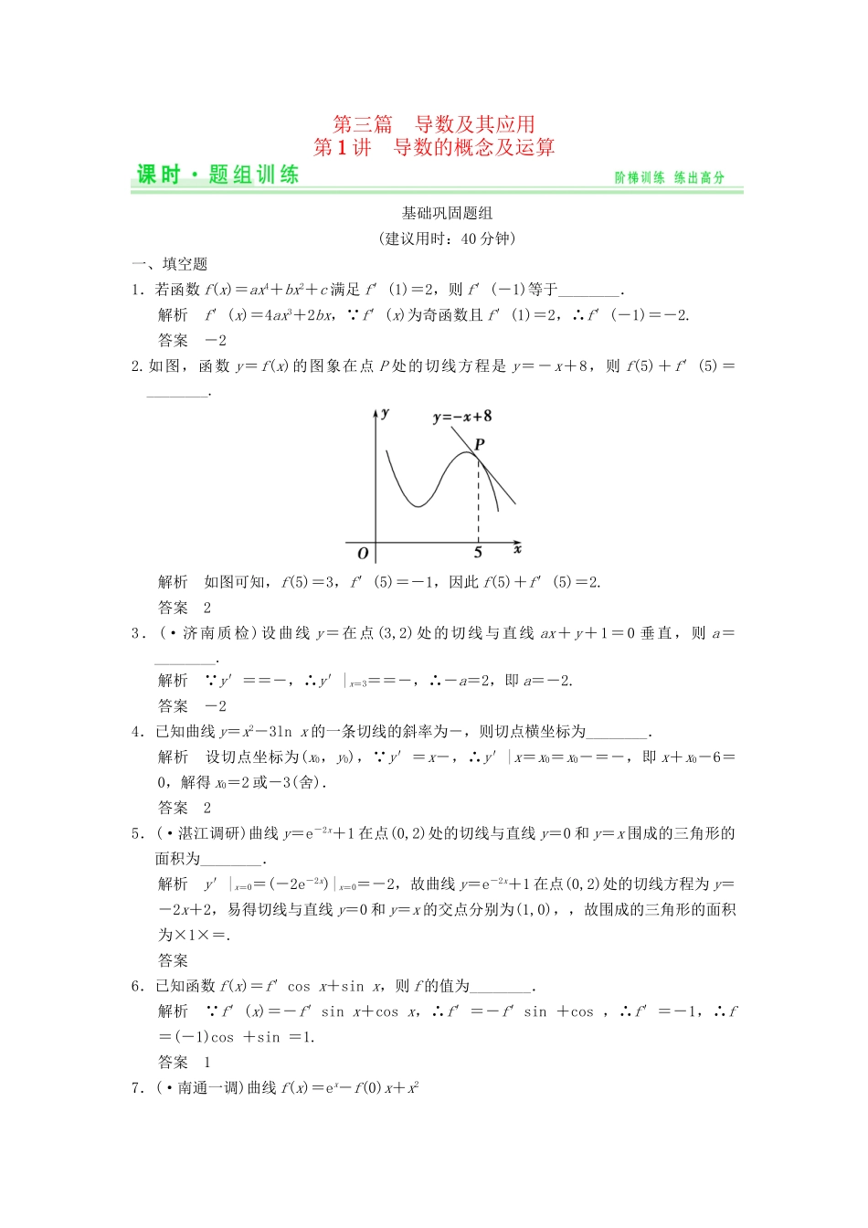 高考数学一轮总复习 3.1 导数的概念及运算题组训练 理 苏教版_第1页
