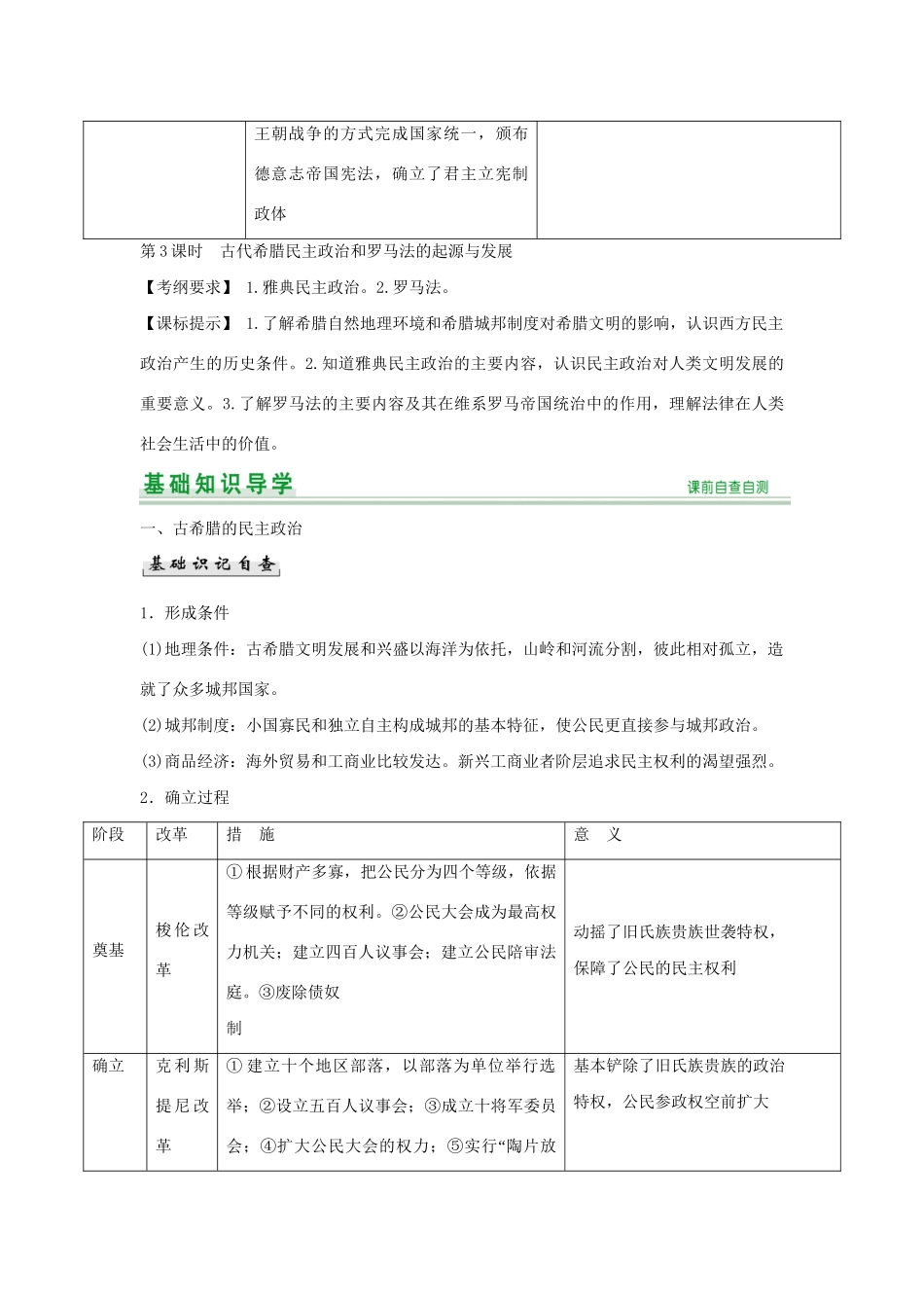 高考历史一轮复习（基础知识导学+核心要点突破+高考命题视角）第3课时 古代希腊民主政治和罗马法的起源与发展精细化讲义（含解析）_第2页