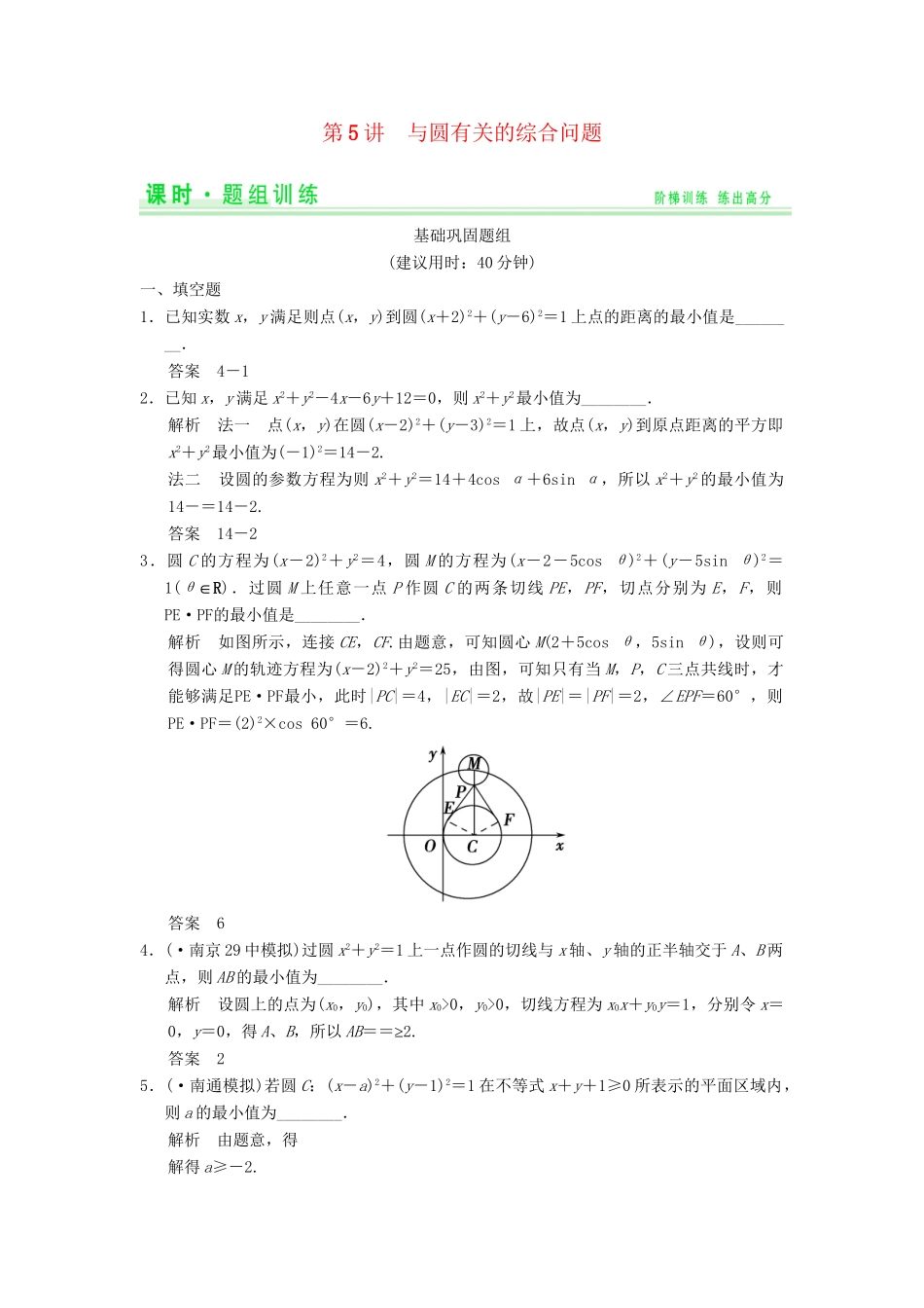 高考数学一轮总复习 9.5 与圆有关的综合问题题组训练 理 苏教版_第1页