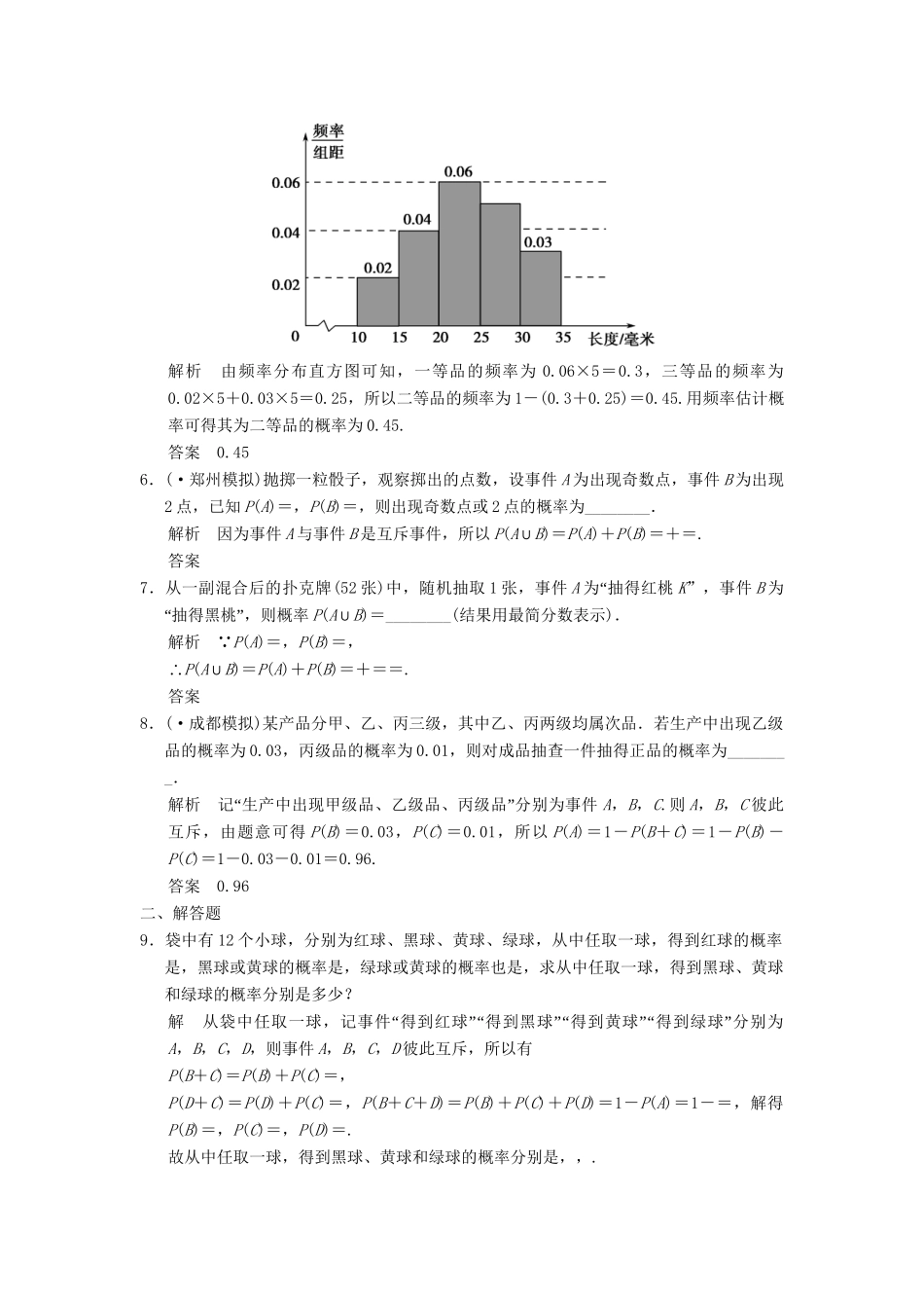 高考数学一轮总复习 13.1 随机事件的概率题组训练 理 苏教版_第2页