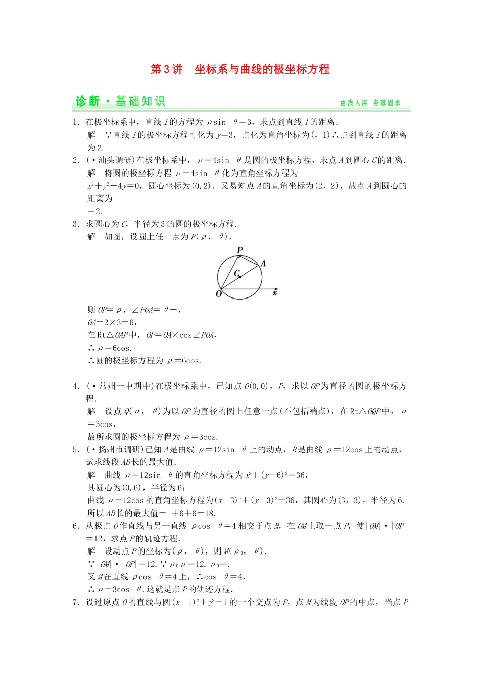 高考数学一轮总复习 15.3 坐标系与曲线的极坐标方程题组训练 理 苏教版_第1页