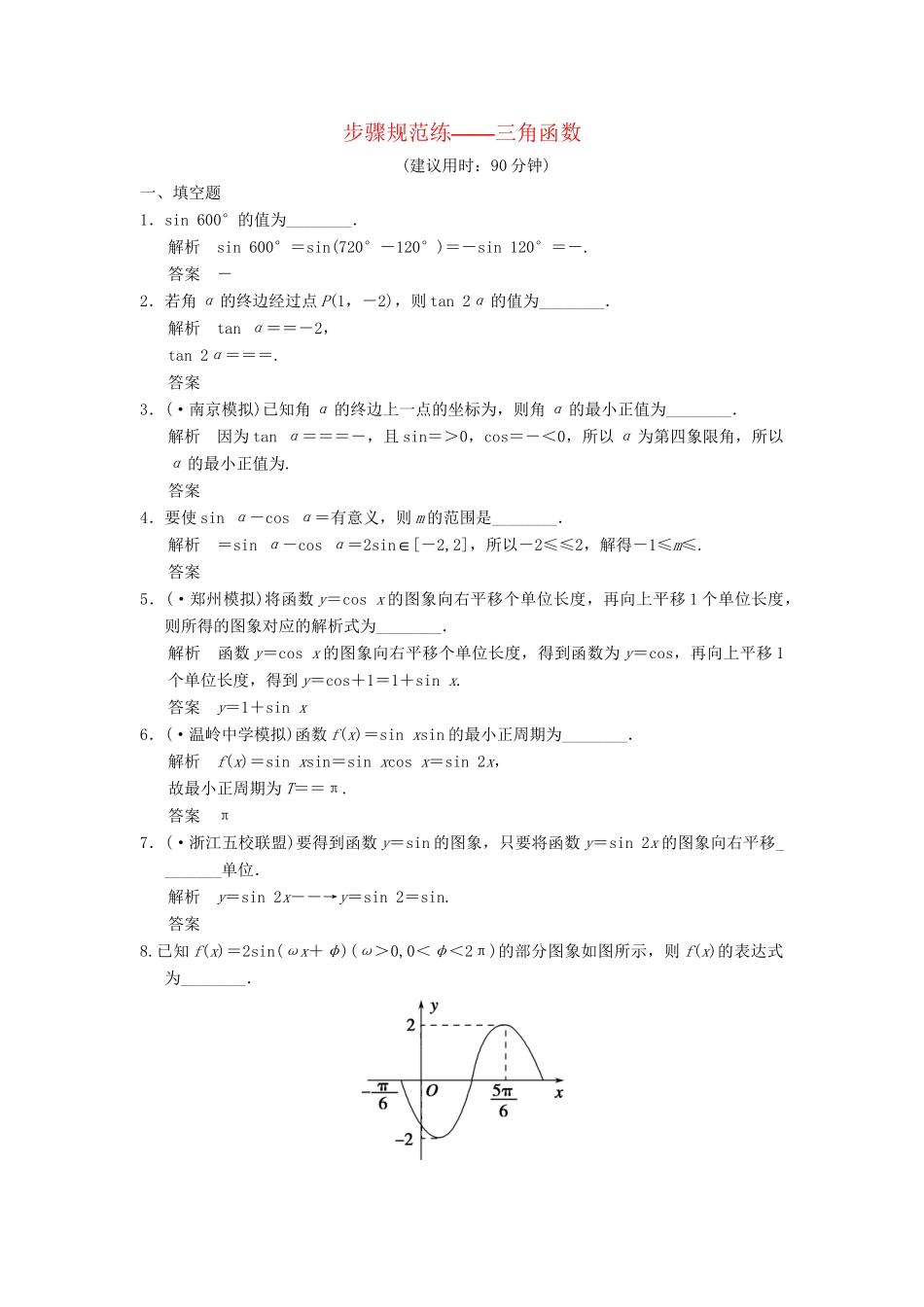 高考数学一轮总复习 步骤规范练 三角函数 理 苏教版_第1页