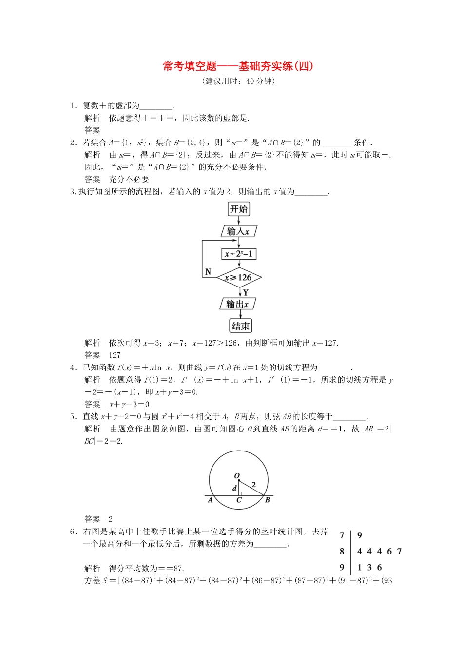 高考数学一轮总复习 常考填空题 基础夯实练4 理 苏教版_第1页