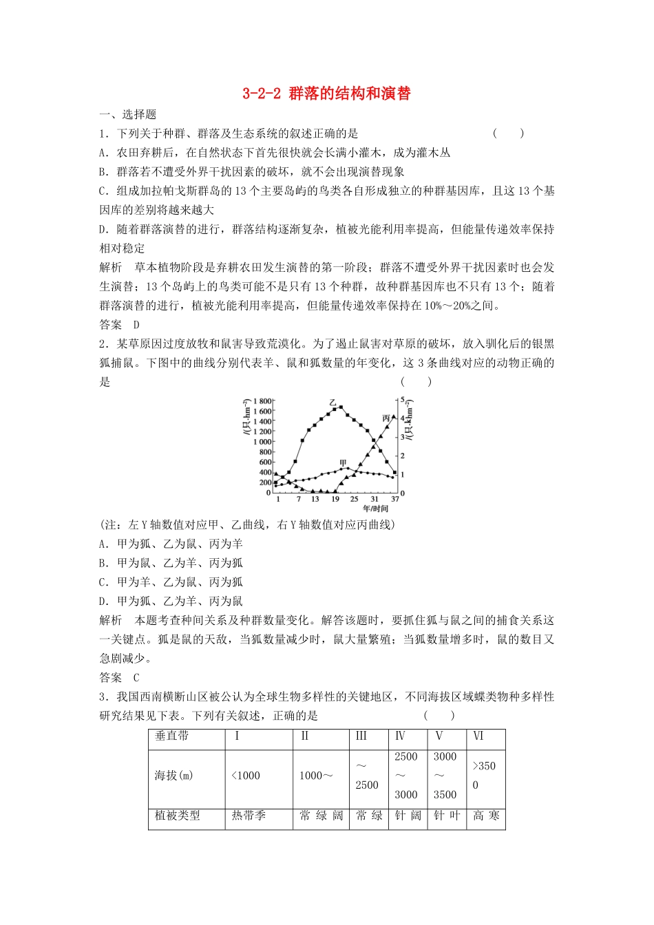 高考生物总复习 2-2 群落的结构和演替 新人教版必修3_第1页