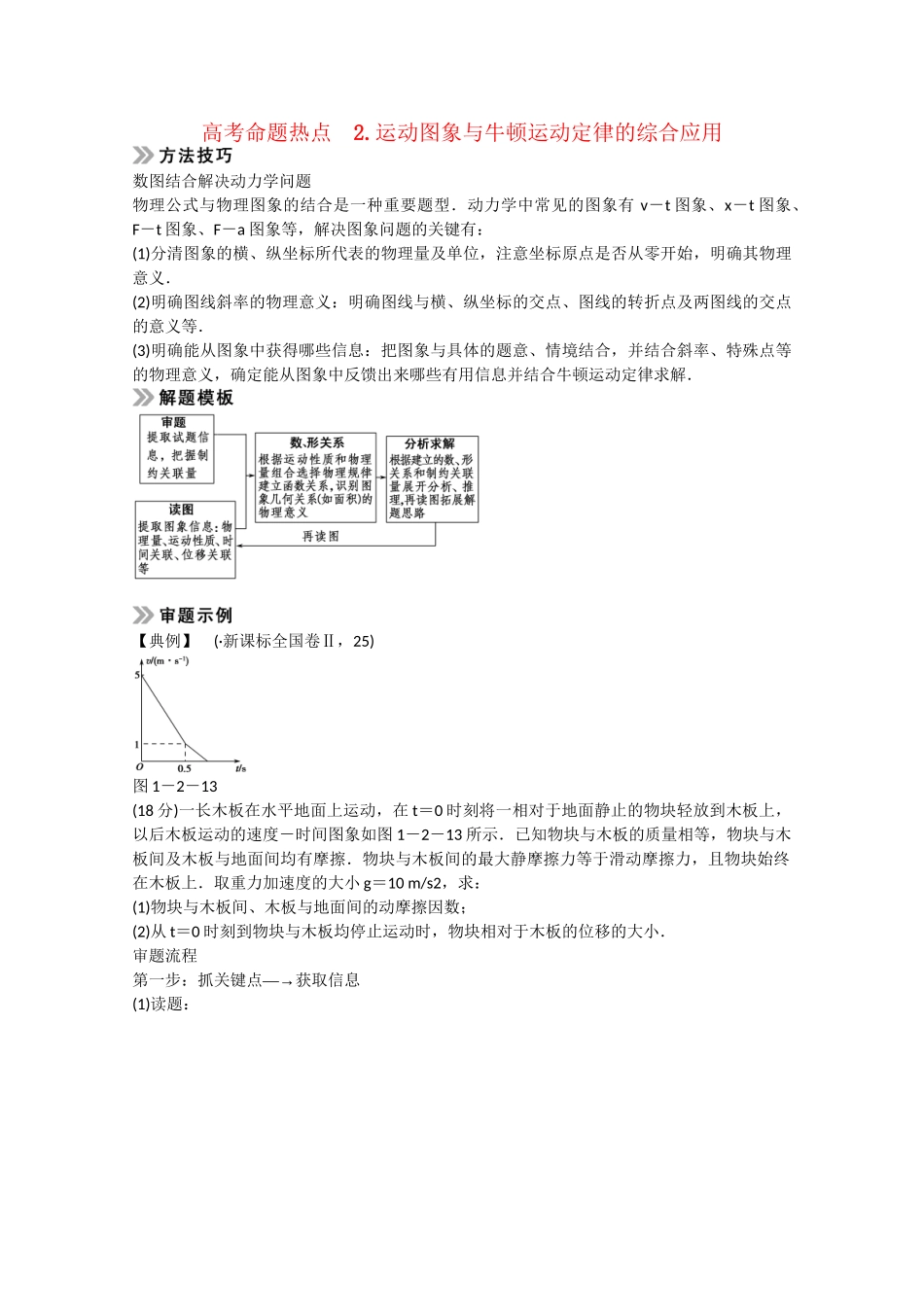 （山东专用）高考物理二轮专题辅导训练 专题1 第2讲 高考命题热点 2 运动图象与牛顿运动定律的综合应用（含解析）_第1页