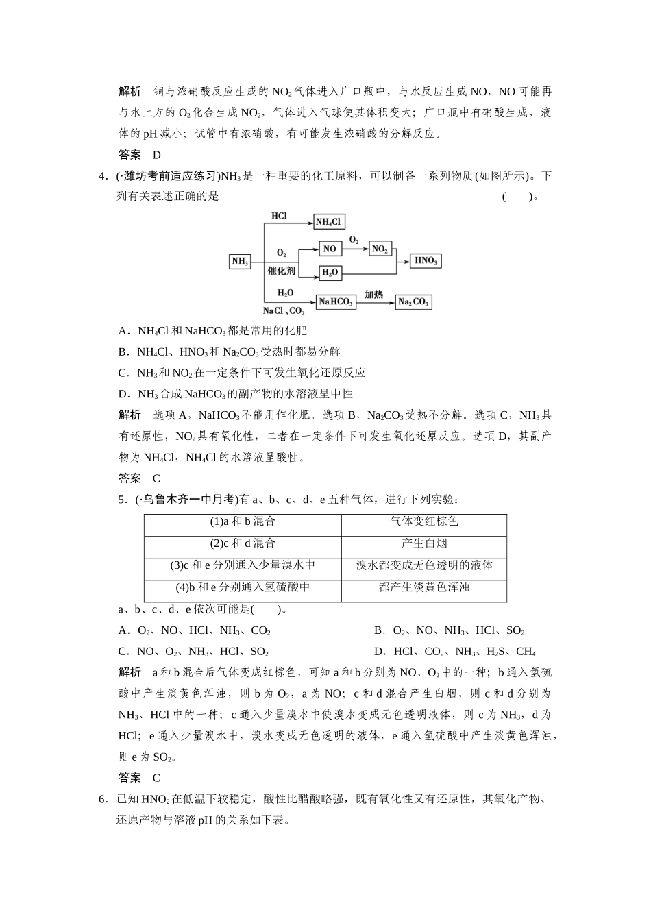 高考总复习 第3章 课时2 氮的循环配套规范限时训练（含解析）鲁科版 _第2页