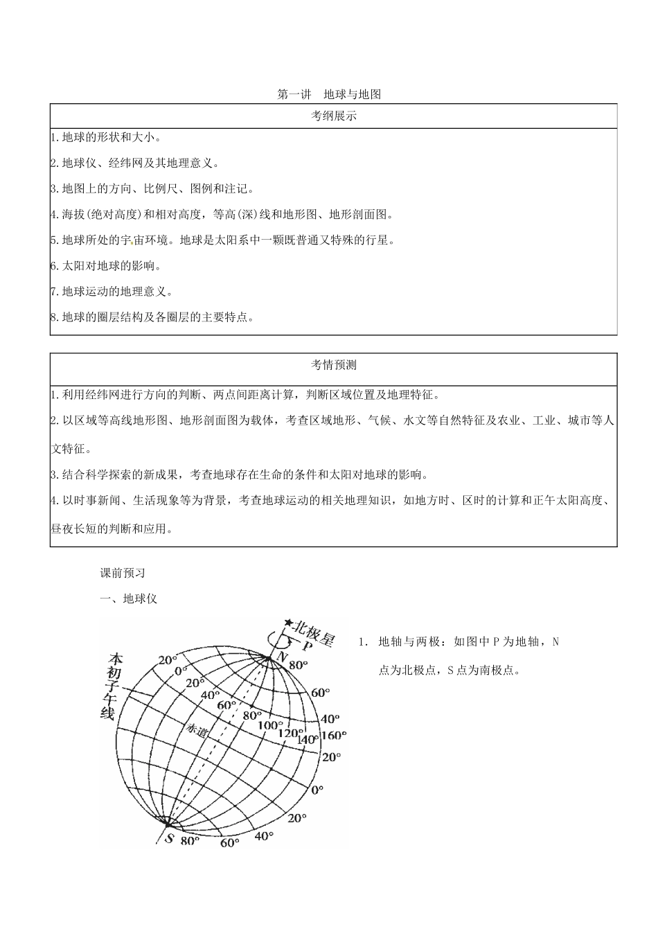 高考地理一轮复习 第1章第1讲 地球与地图 新人教版必修1_第1页