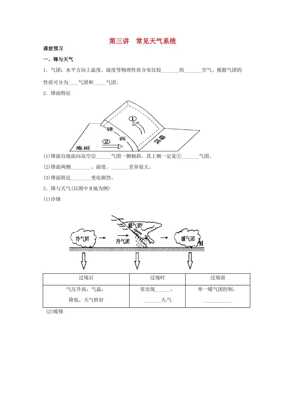 高考地理一轮复习 第2章第3讲 常见天气系统 新人教版必修1_第1页