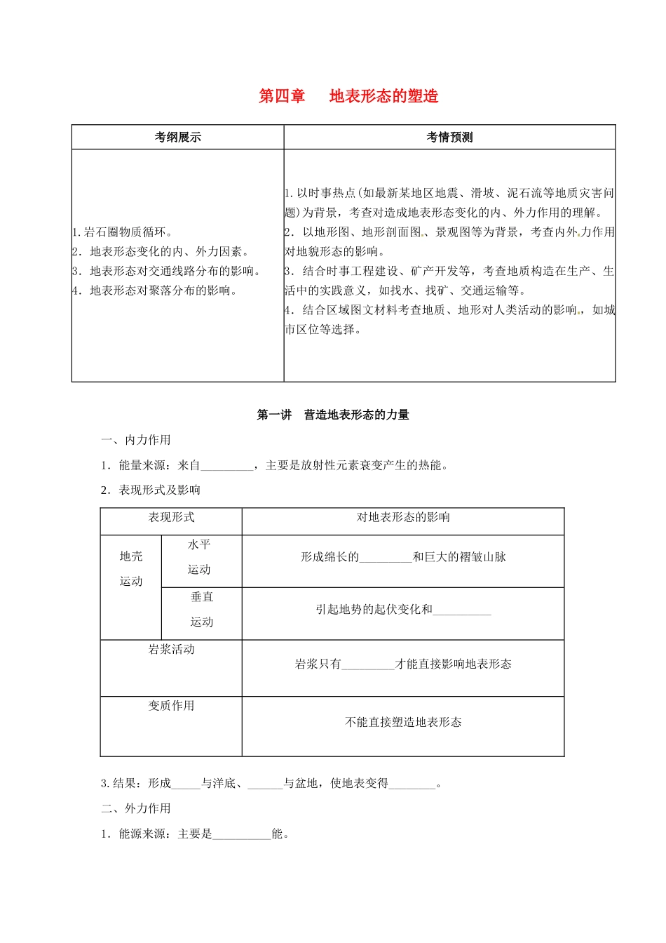 高考地理一轮复习 第4章第1讲 地表形态的塑造 新人教版必修1_第1页