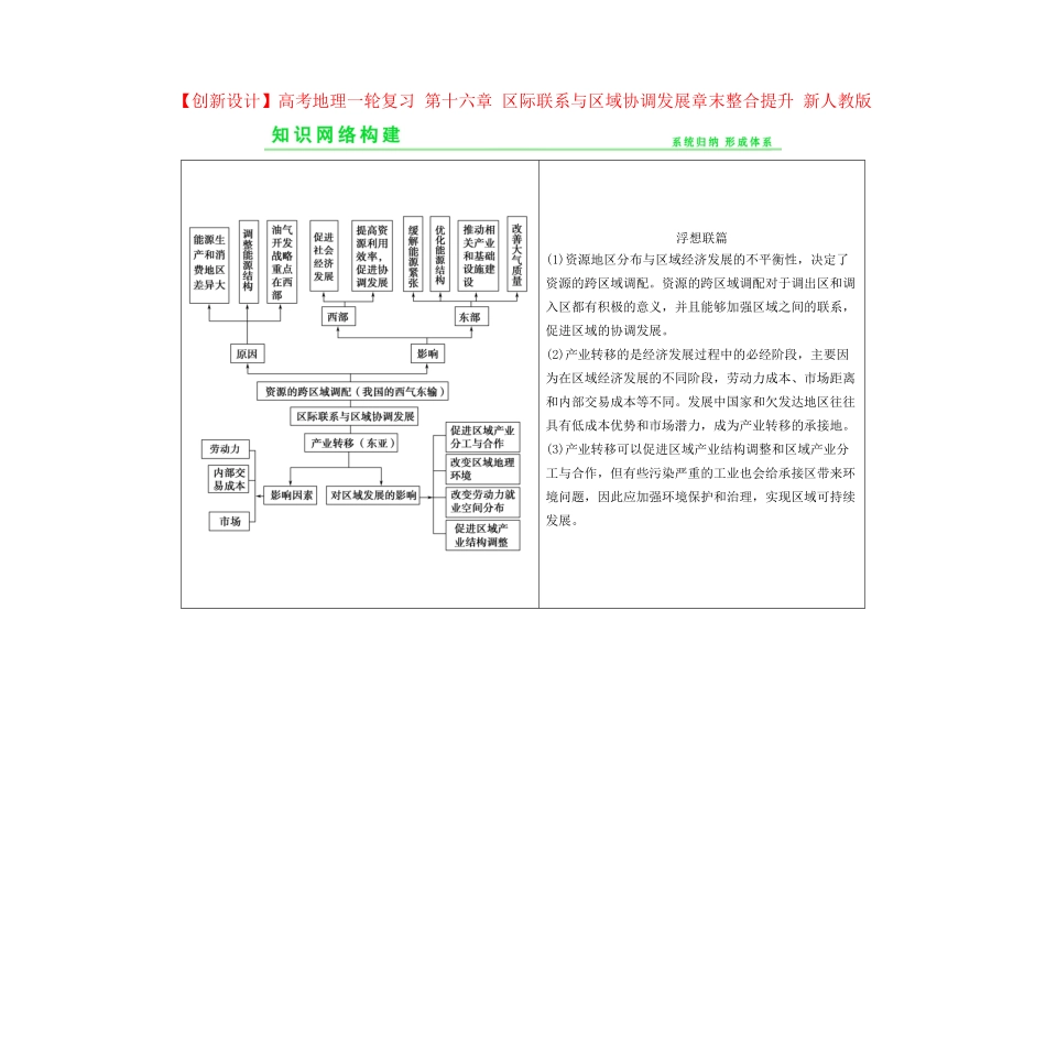 高考地理一轮复习 第十六章 区际联系与区域协调发展章末整合提升 新人教版_第1页