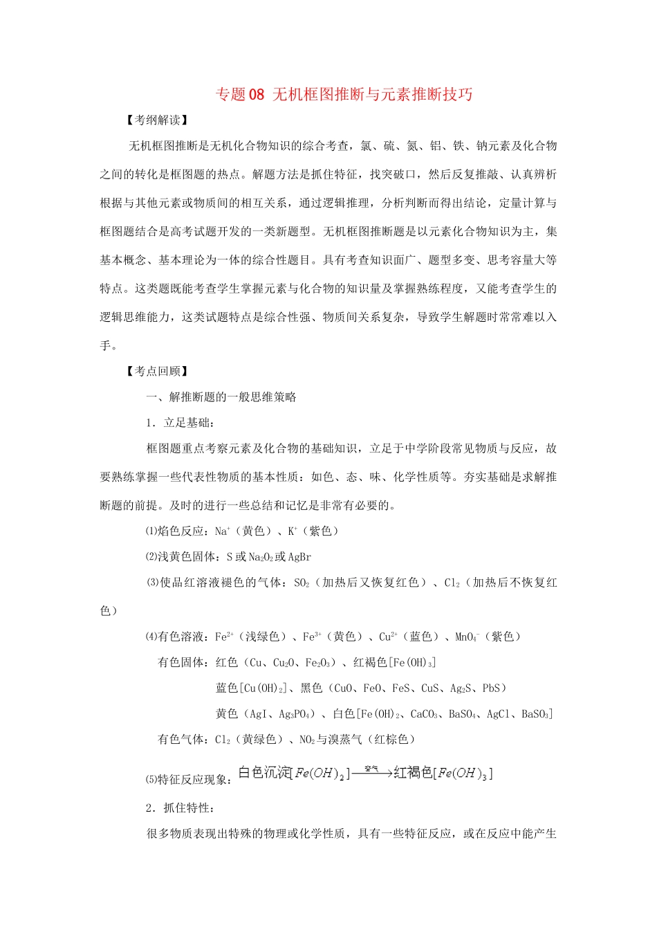 高考化学冲刺押题解题方法荟萃系列 专题08 无机框图推断与元素推断技巧_第1页