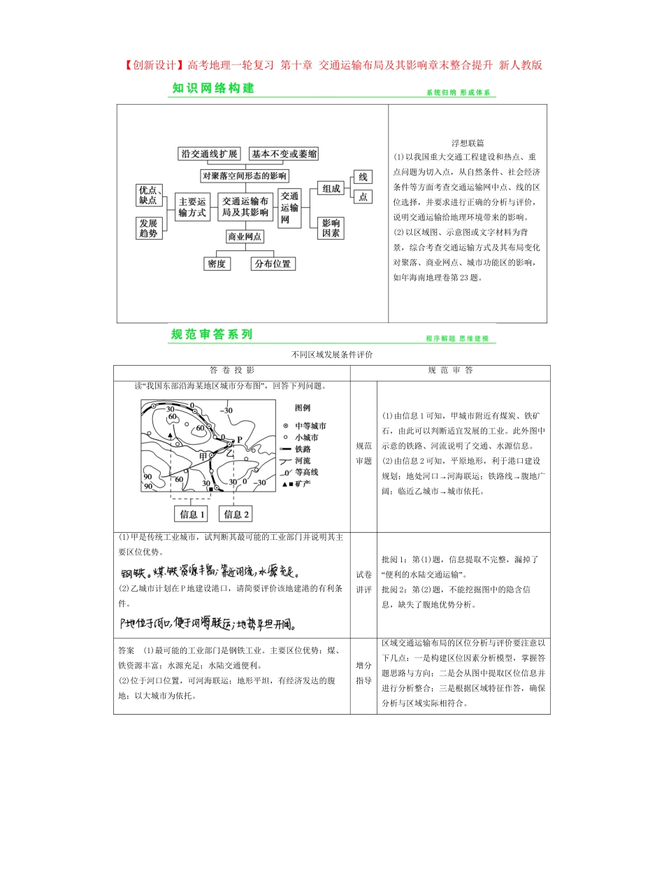 高考地理一轮复习 第十章 交通运输布局及其影响章末整合提升 新人教版_第1页