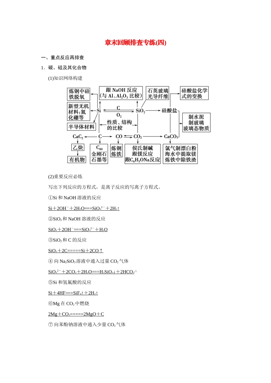 高考化学一轮总复习 第四章 非金属及其化合物章末回顾排查专练试题（含解析）_第1页