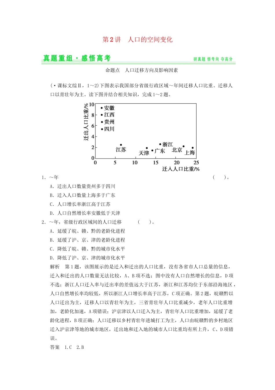 高考地理一轮复习 真题重组感悟 6.2 人口的空间变化 新人教版_第1页