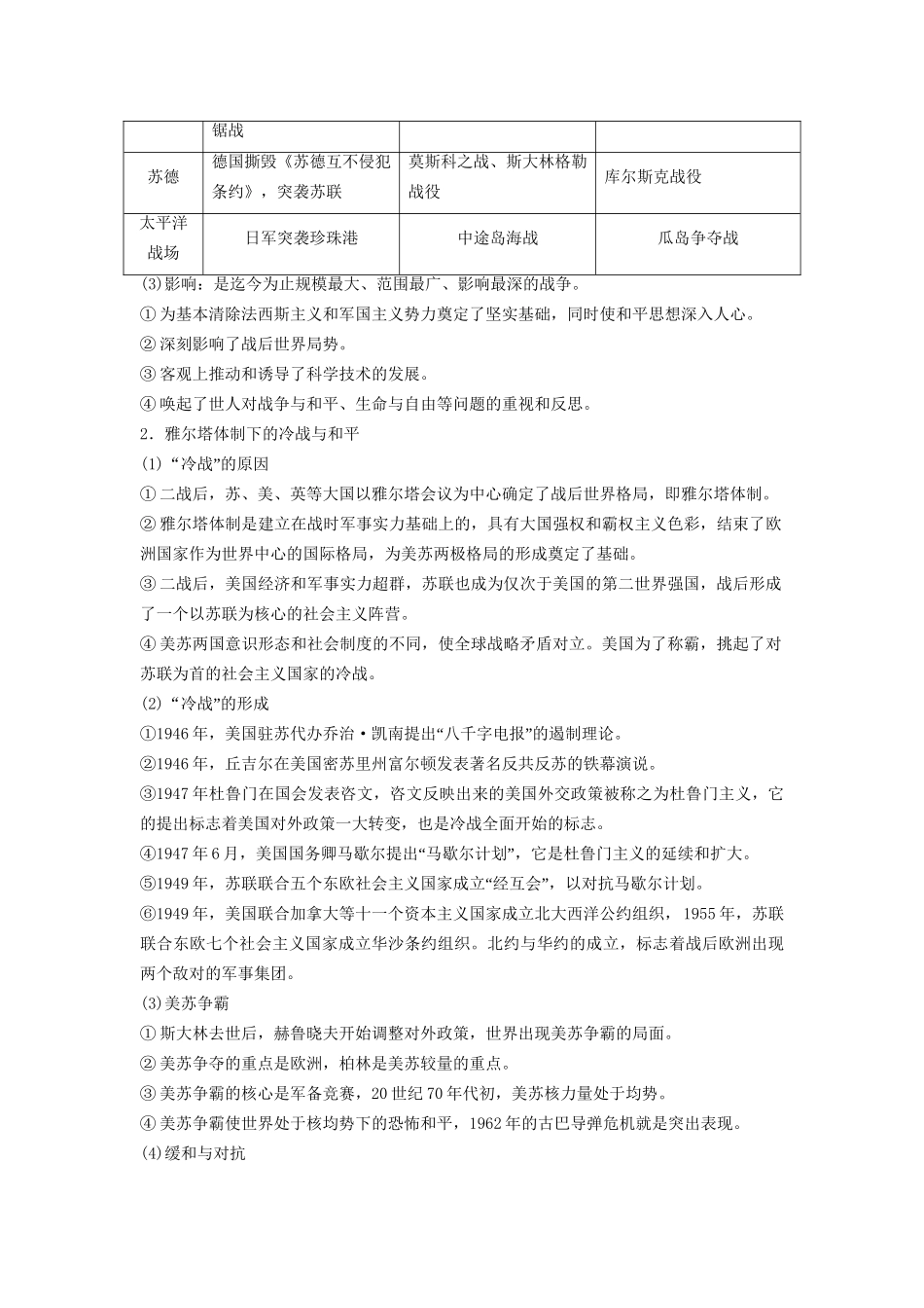 高考历史二轮专题复习 20世纪的战争与和平 新人教版选修3_第3页