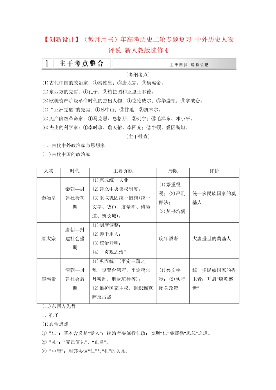 高考历史二轮专题复习 中外历史人物评说 新人教版选修4_第1页