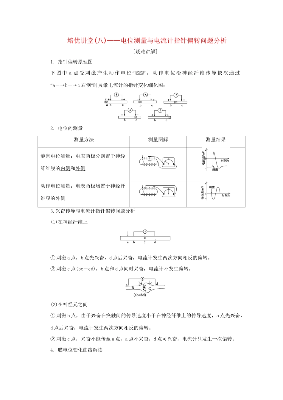 高考生物 培优讲堂 电位测量与电流计指针偏转问题分析 新人教版必修3_第1页