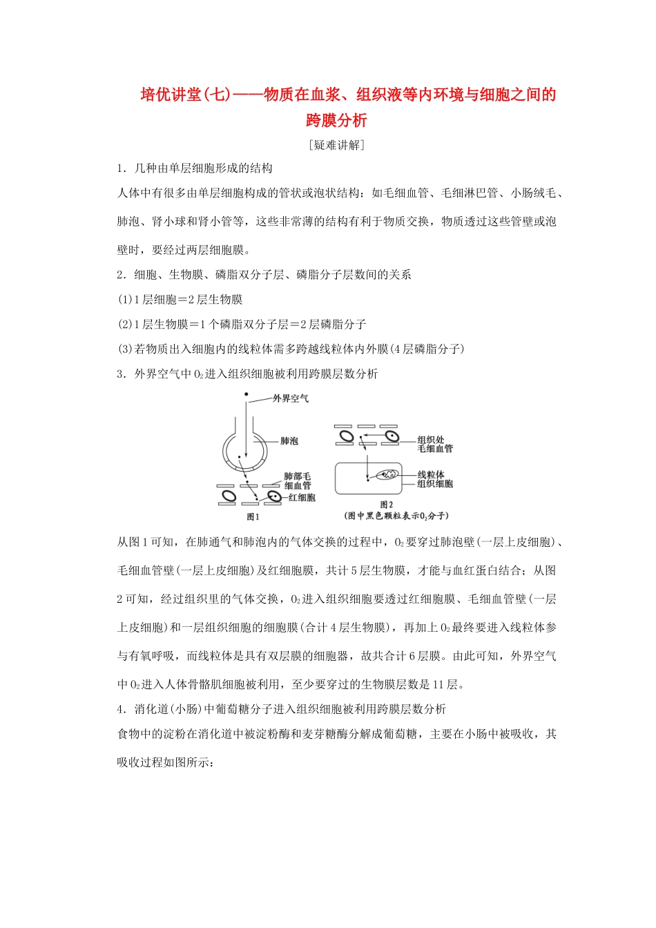 高考生物 培优讲堂 物质在血浆、组织液等内环境与细胞之间的跨膜分析 新人教版必修3_第1页