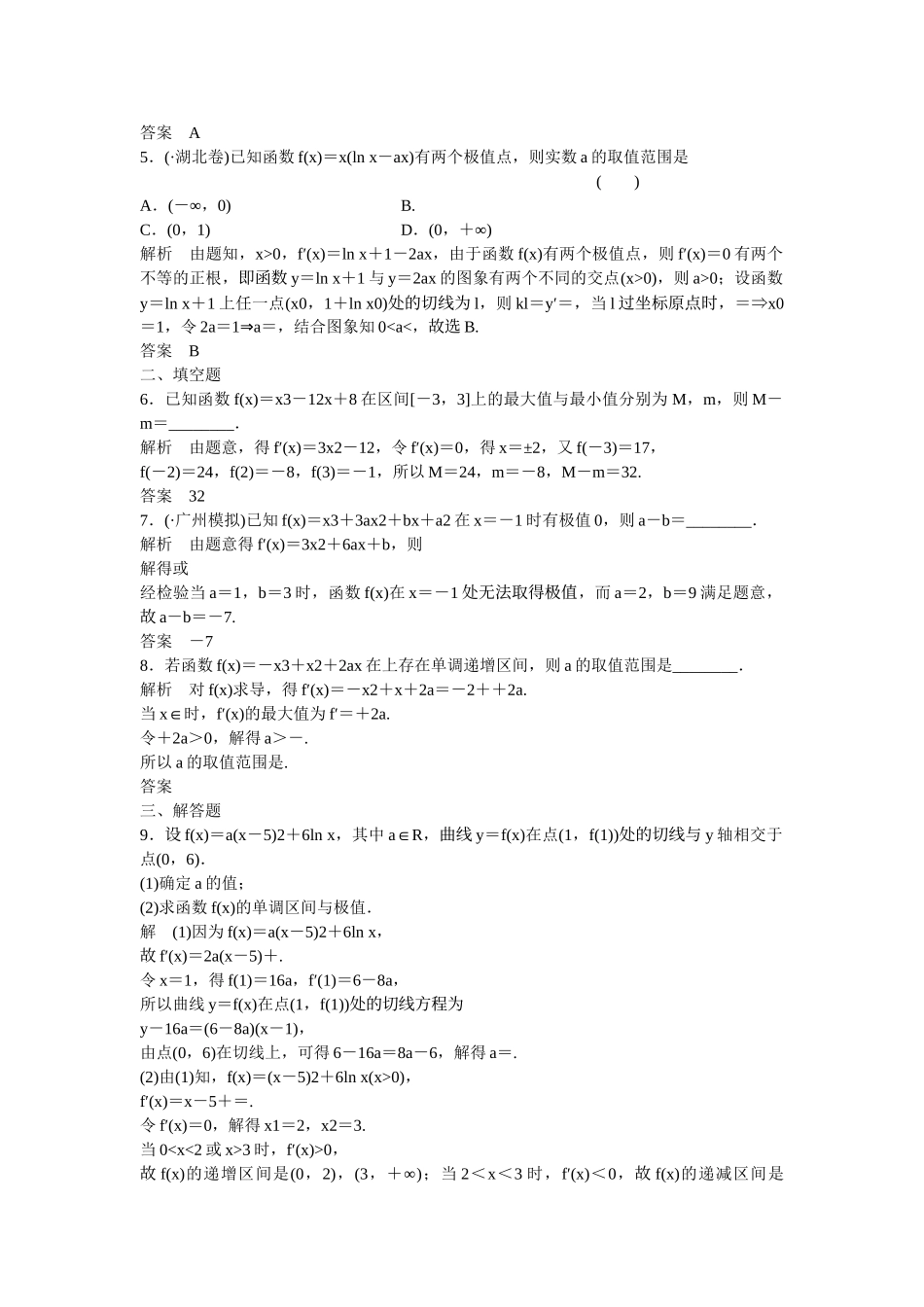 高考数学一轮复习 3-2 导数与函数的单调性 极值 最值练习 理 新人教B版_第2页