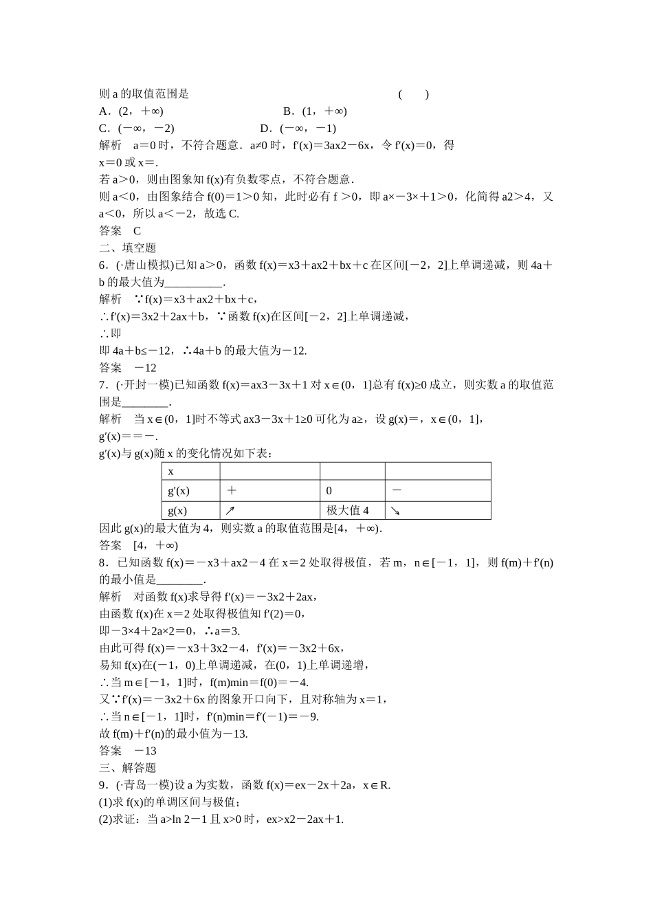 高考数学一轮复习 3-3 导数的综合应用练习 理 新人教B版_第2页