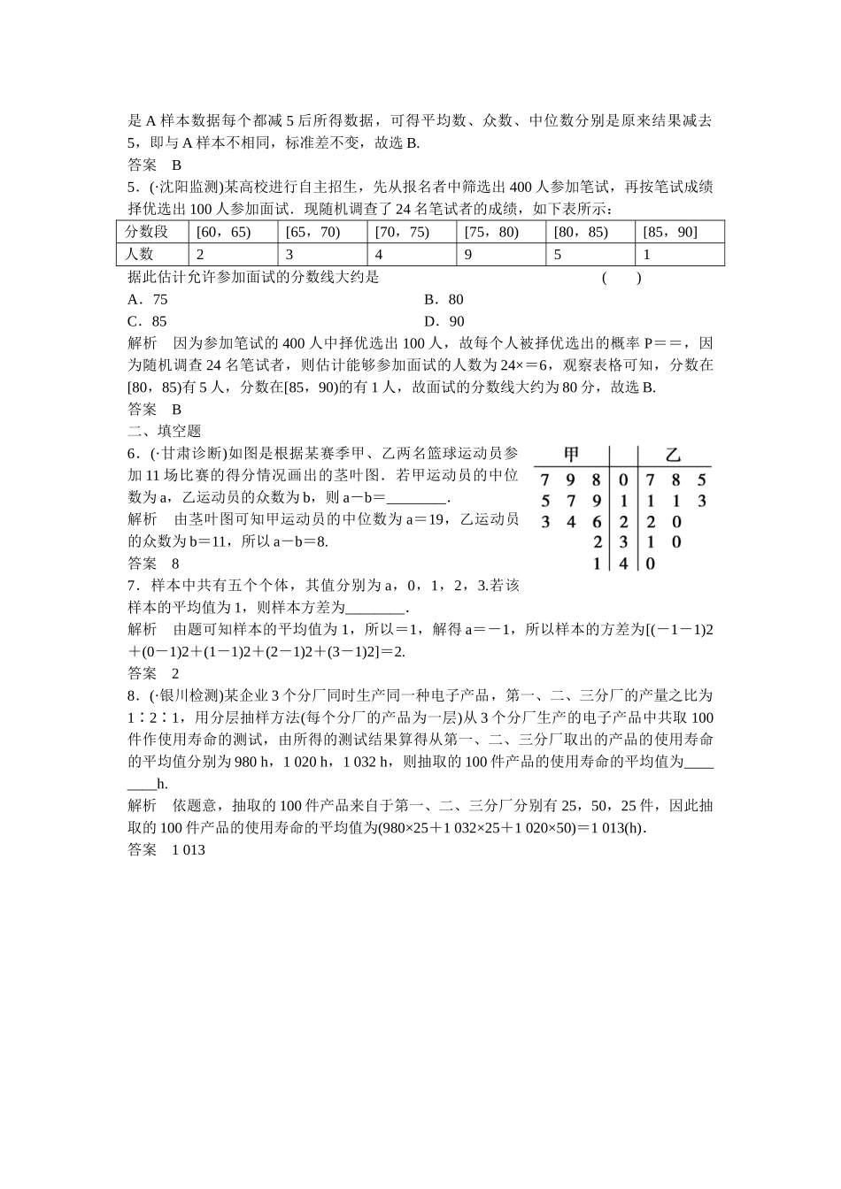 高考数学一轮复习 10-2 用样本估计总体课时作业 新人教A版 _第2页