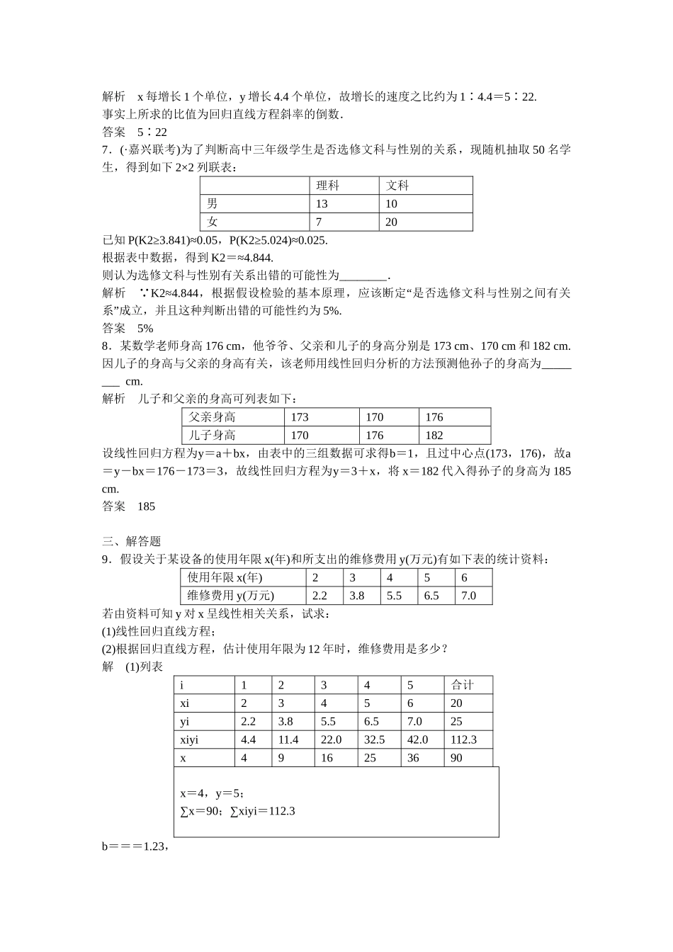 高考数学一轮复习 10-3 变量间的相关关系 统计案例课时作业 新人教A版 _第3页