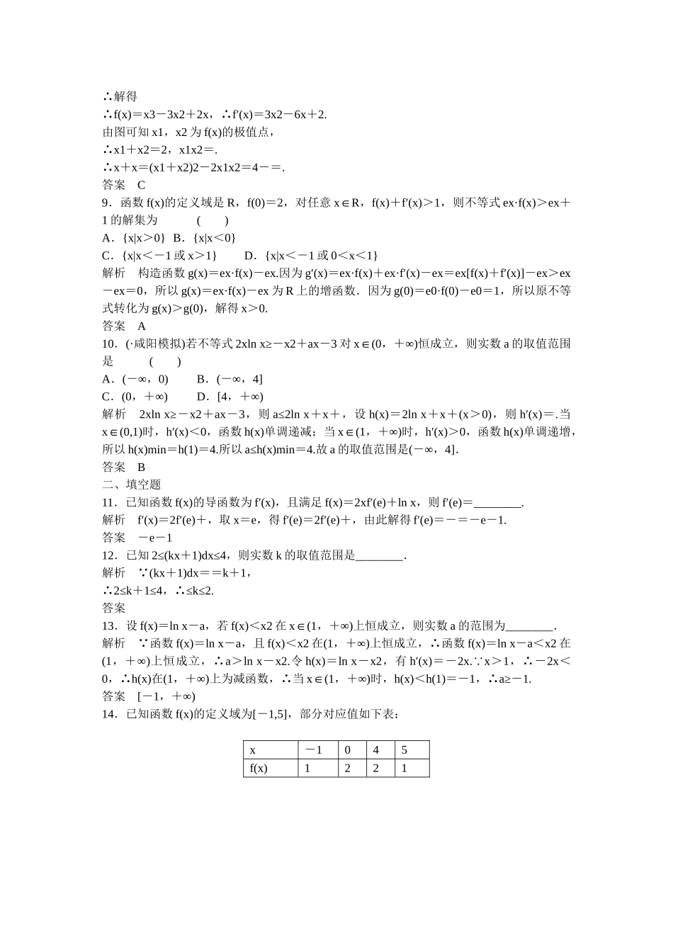 高考数学一轮复习 导数及其应用阶段回扣练3 理 北师大版_第3页