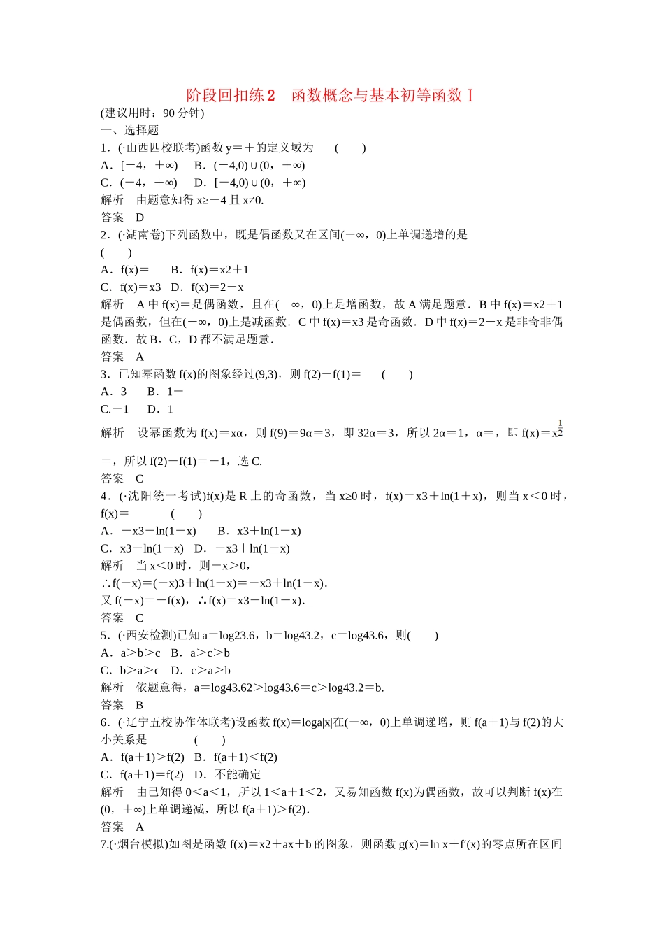 高考数学一轮复习 阶段回扣练2课时作业 理 新人教B版_第1页