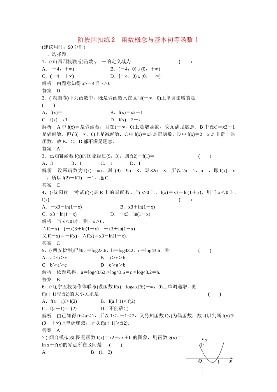 高考数学一轮复习 阶段回扣练2课时作业 文 新人教B版_第1页