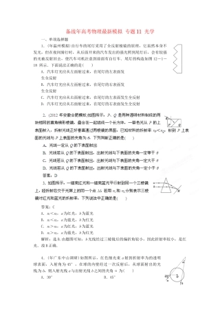 高考物理最新模拟 专题11 光学
