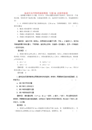 高考物理最新模拟 专题14 动量和能量