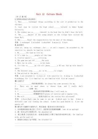 高考英语基础复习 Unit 12 Culture Shock对点题组 北师大版必修4