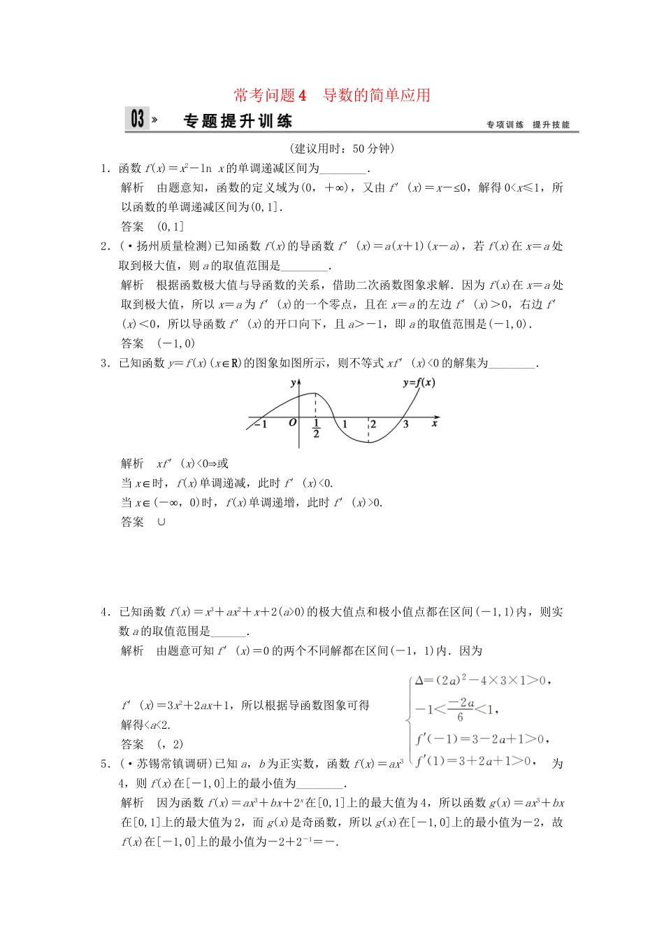 高三数学二轮总复习 训练4 导数的简单应用 理_第1页
