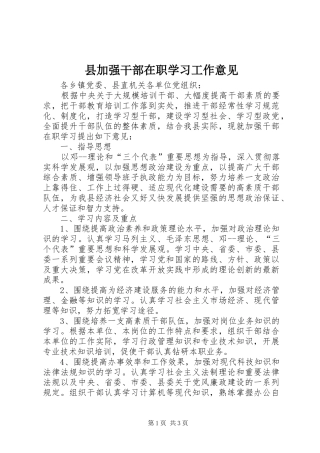 2024年县加强干部在职学习工作意见