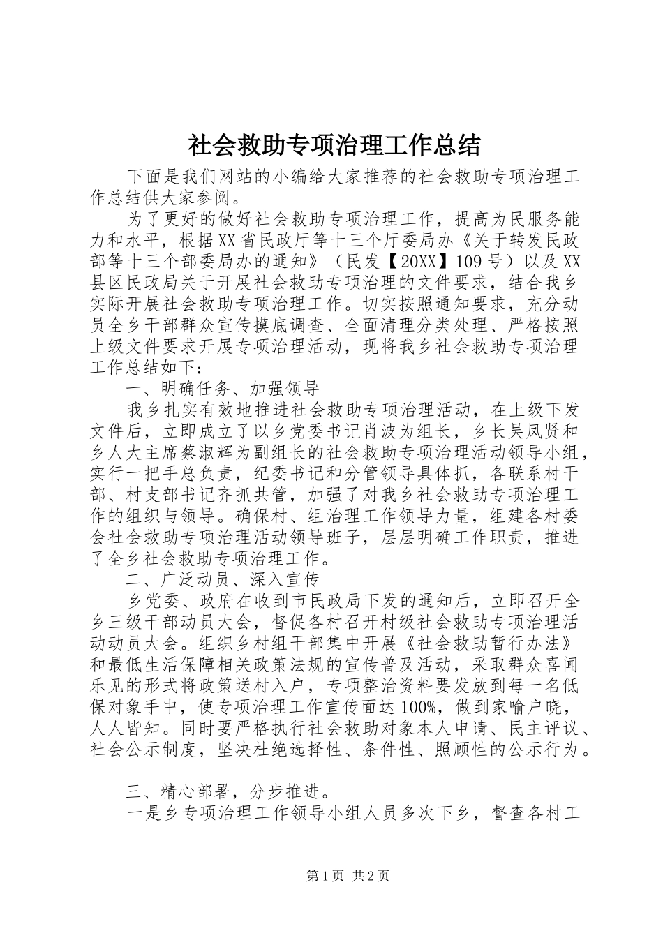 2024年社会救助专项治理工作总结_第1页