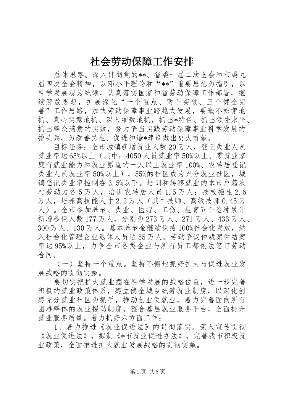 2024年社会劳动保障工作安排_第1页